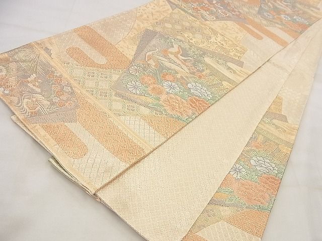 平和屋着物◎宝珠本佐賀錦 六通柄袋帯 飛鶴草花文 九百錦 金糸 逸品 BAAG0846qt