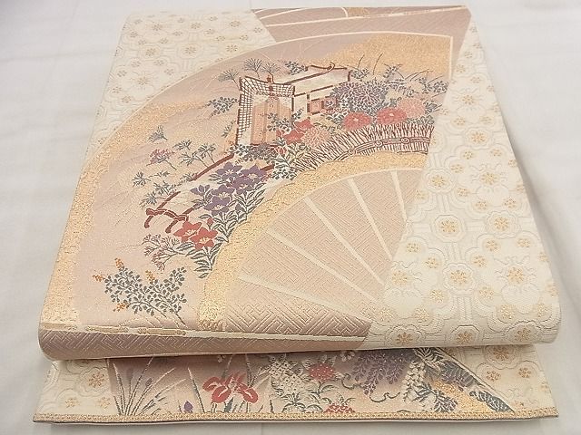 平和屋着物◎六通柄袋帯 唐織 ふたみ屏風絵 金糸 逸品 BAAG0860qt