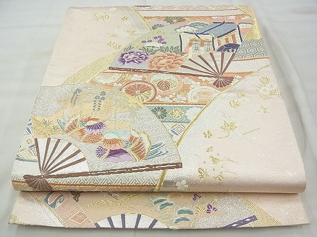 平和屋着物◎六通柄袋帯 唐織 研匠桧扇文様 金銀糸 逸品 BAAG0974qt