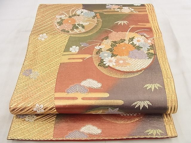 平和屋着物◎六通柄袋帯 唐織 花丸文 金糸 逸品 BAAG0895qt