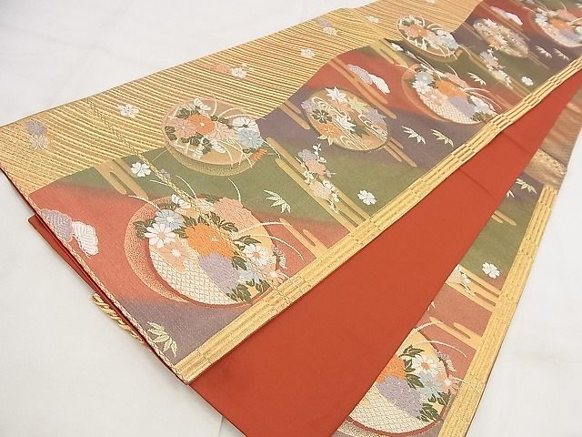 平和屋着物◎六通柄袋帯 唐織 花丸文 金糸 逸品 BAAG0895qt