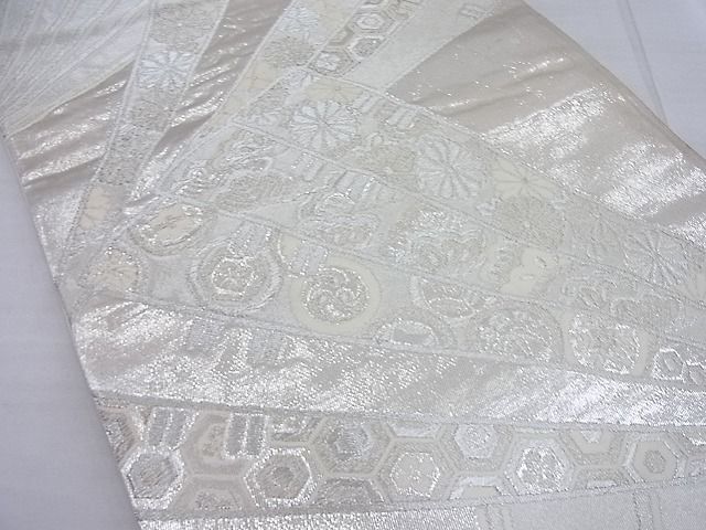 平和屋着物◎六通柄袋帯 唐織 檜扇散らし 銀糸 逸品 BAAF7706ea