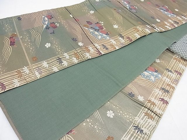 平和屋着物◎六通柄袋帯 唐織 片輪車草花文 金糸 逸品 BAAF7730ea