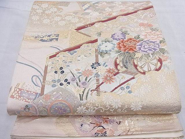 平和屋着物◎六通柄袋帯 唐織 万幕吉祥花車文 金糸 逸品 BAAF7778ea
