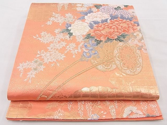 平和屋着物◎六通柄袋帯 唐織 格天花車文 九百錦織 金糸 逸品 BAAG3208xa