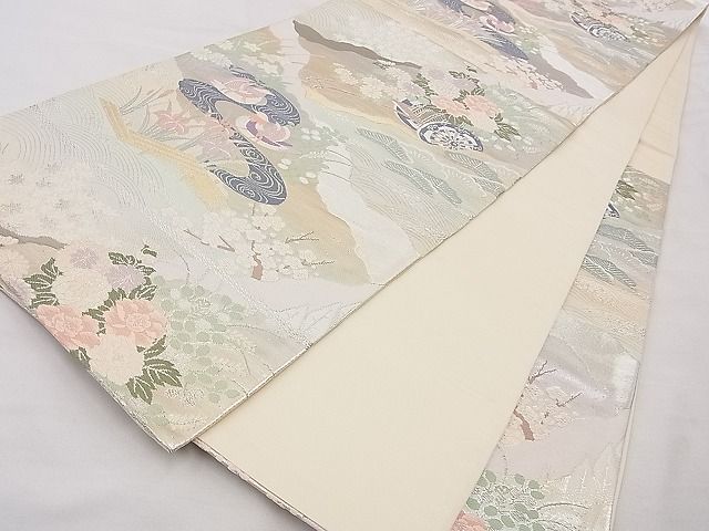 平和屋着物◎六通柄袋帯 唐織 道長花車文 プラチナ純銀箔二重織 逸品 BAAG3216xa
