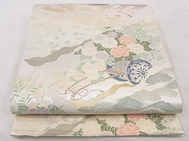 平和屋着物◎六通柄袋帯 唐織 道長花車文 プラチナ純銀箔二重織 逸品 BAAG3216xa