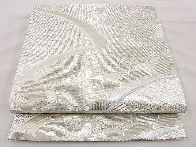 平和屋着物◎六通柄袋帯 唐織 扇面流し 銀糸 逸品 BAAG3241xa