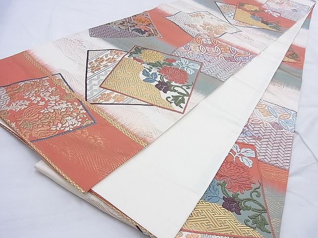 平和屋着物◎六通柄袋帯 唐錦 名物裂色紙文 金糸 逸品 BAAG3297xa