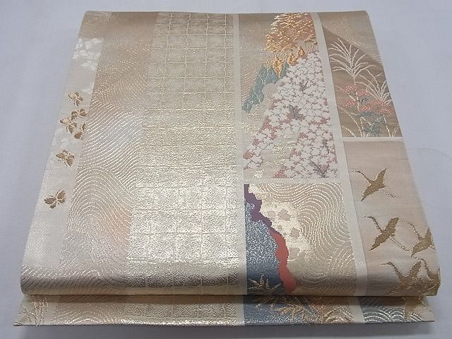 平和屋着物◎六通柄袋帯 短冊流水飛鶴文 金糸 逸品 CAAF8863pn