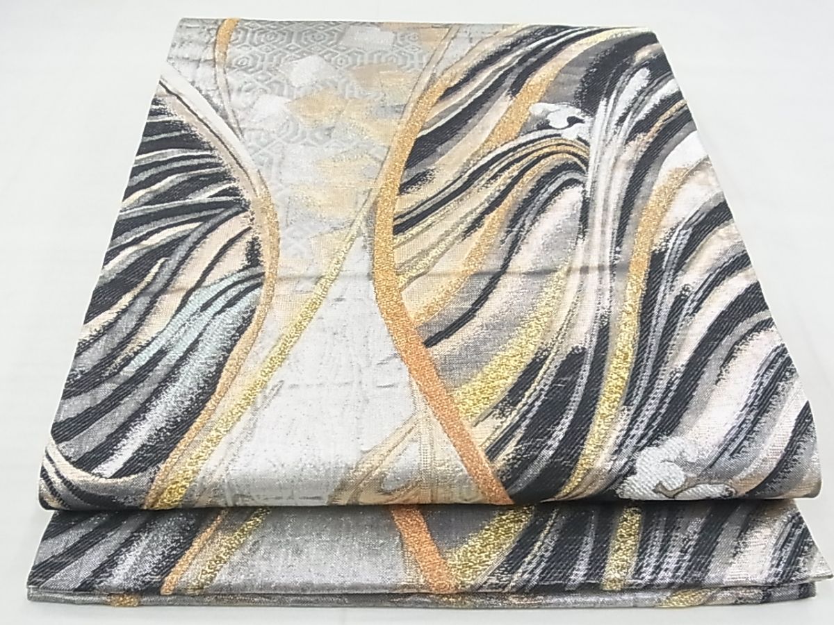 平和屋着物◎六通柄袋帯 立波文 金糸 逸品 BAAF7158ns