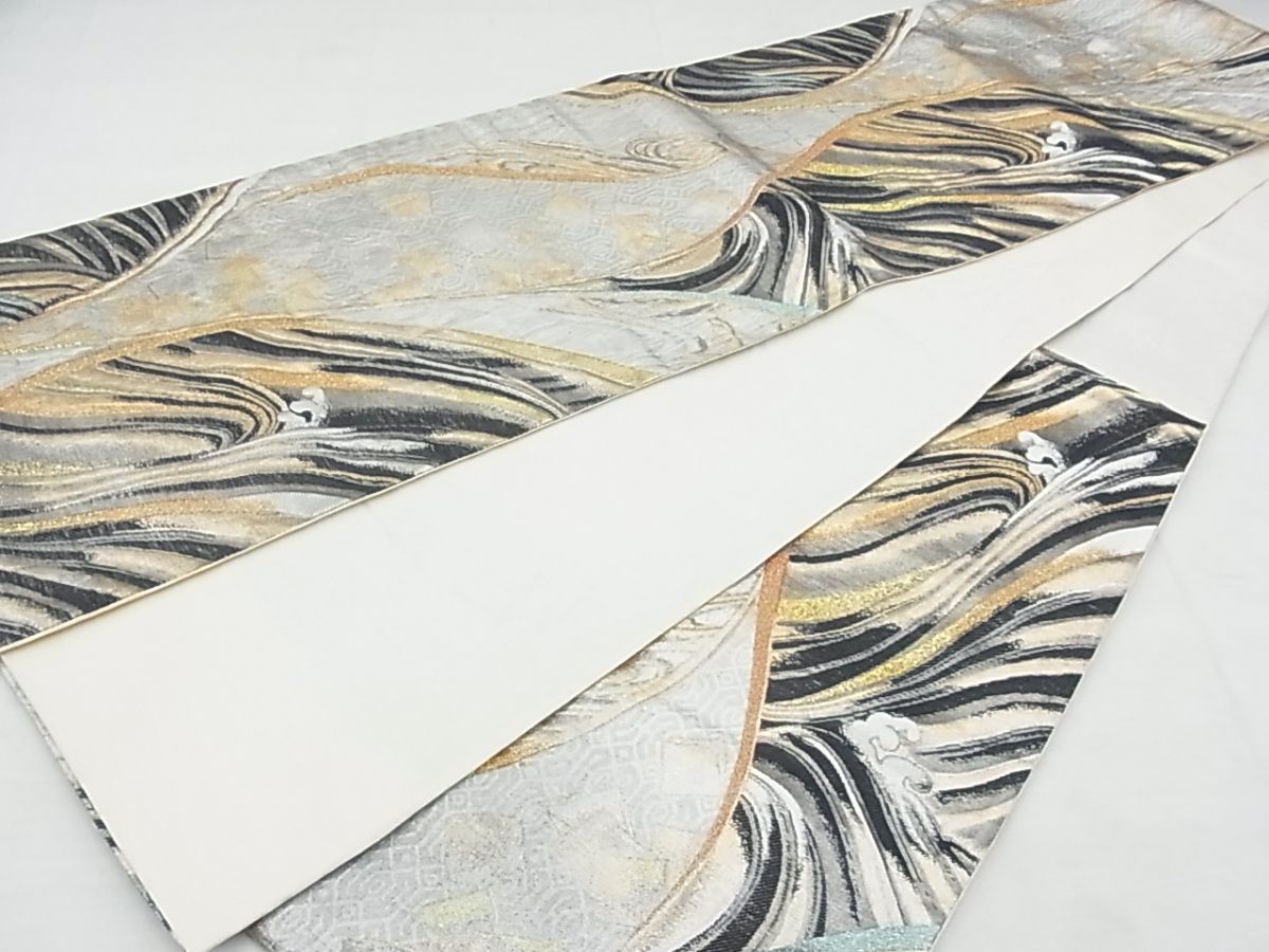 平和屋着物◎六通柄袋帯 立波文 金糸 逸品 BAAF7158ns
