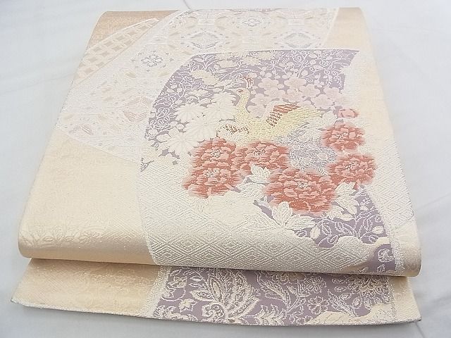 平和屋着物◎六通柄袋帯 唐織 孔雀花誰が袖文 金銀糸 逸品 BAAF7882ph