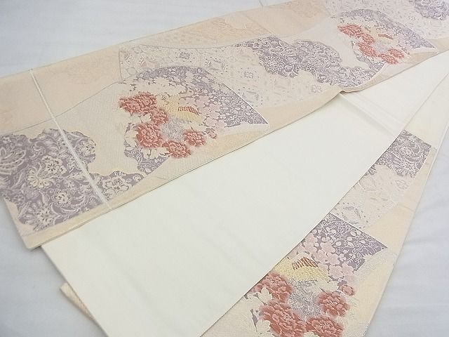 平和屋着物◎六通柄袋帯 唐織 孔雀花誰が袖文 金銀糸 逸品 BAAF7882ph