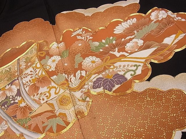 平和屋着物■豪華黒留袖 駒刺繍 雲重ね几帳花文 金彩 逸品 CAAF0511dy