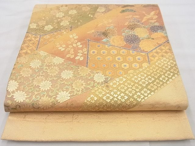 平和屋着物◎太鼓柄袋帯 切嵌吉祥花唐草文 金彩 逸品 BAAG4454th