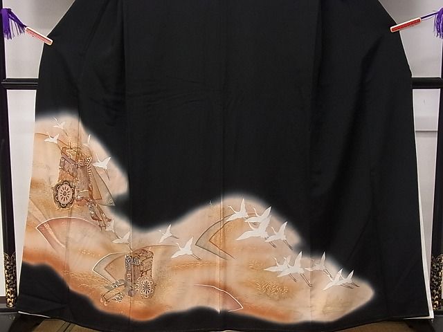 平和屋着物■豪華黒留袖 駒刺繍 御所車飛鶴花文 暈し染め 金彩 逸品 CAAF0707dy
