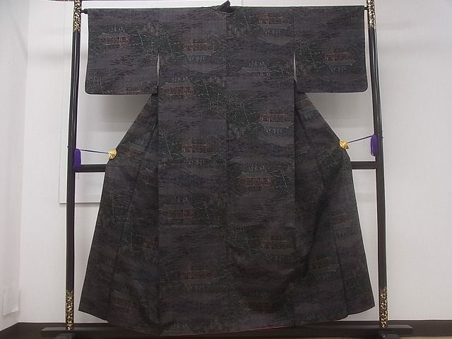 平和屋着物■上質な紬 風景樹林文 逸品 CAAF0211ev