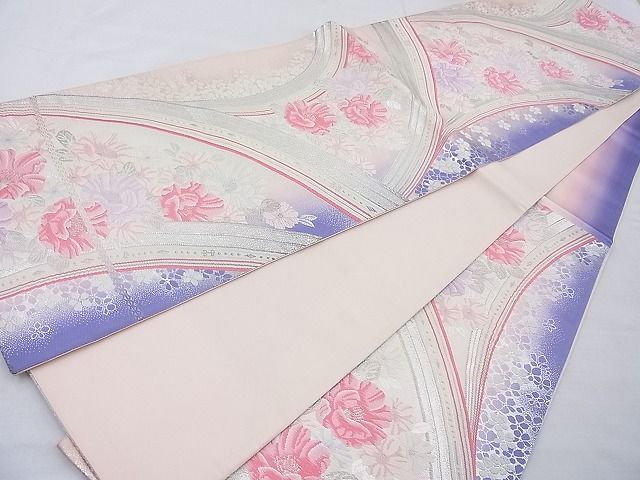 平和屋着物◎六通柄袋帯 唐織 草花文 銀糸 逸品 BAAG1655cm