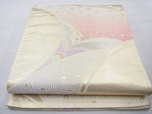 平和屋着物◎六通柄袋帯 唐織 孔雀花文 金銀糸 逸品 BAAG1659cm