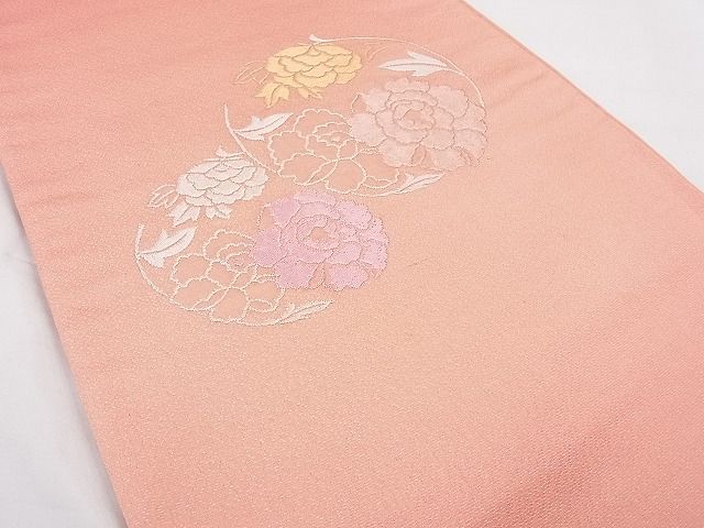 平和屋着物◎太鼓柄袋帯 華刺繍 平安蒔絵 牡丹 金銀糸 逸品 BAAG0029if