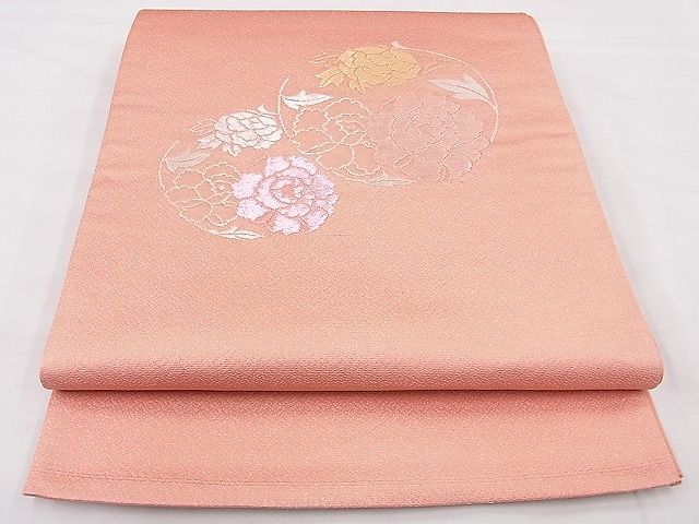 平和屋着物◎太鼓柄袋帯 華刺繍 平安蒔絵 牡丹 金銀糸 逸品 BAAG0029if