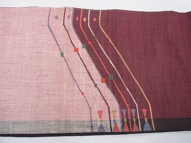 平和屋着物◎太鼓柄袋帯 紬地 幾何学文様 逸品 BAAG1660cm