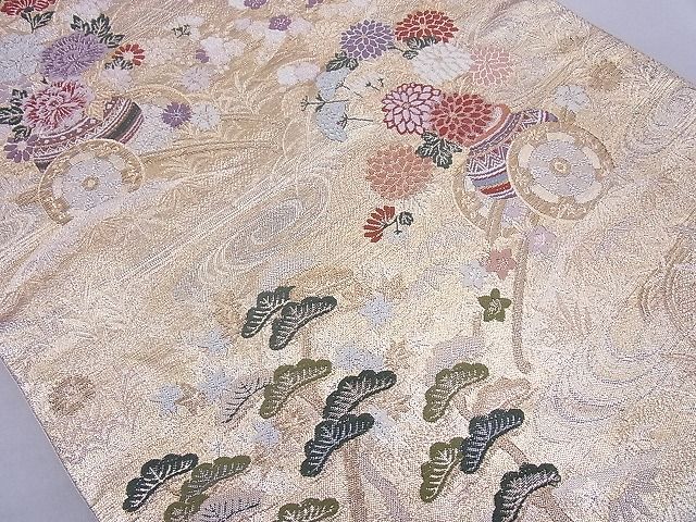 平和屋着物◎六通柄袋帯 唐織 花車文 金銀糸 逸品 BAAG1698cm