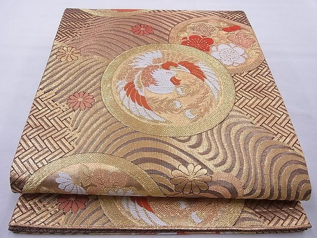 平和屋着物◎六通柄袋帯 唐織 丸紋有職文 金糸 逸品 BAAG1697cm