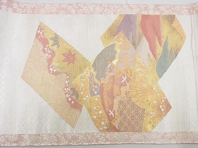 平和屋着物◎太鼓柄袋帯 色紙扇面散らし 金銀糸 逸品 BAAG0082if