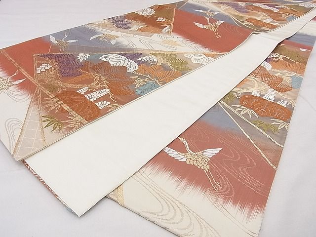 平和屋着物◎六通柄袋帯 唐織 飛鶴桐松文 金糸 逸品 BAAG0008if