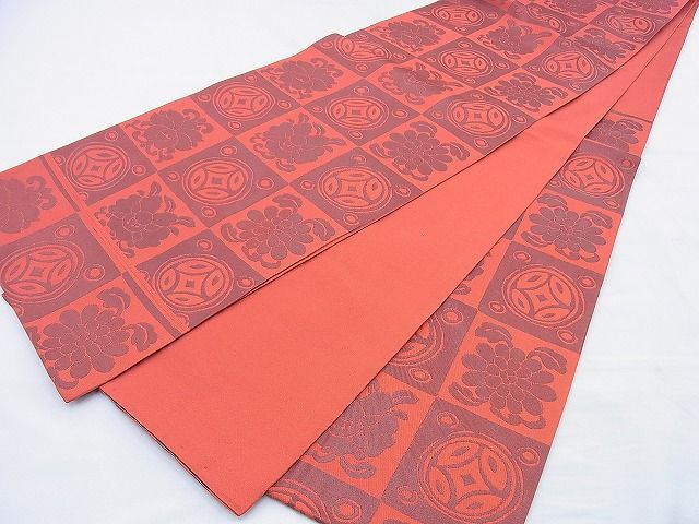 平和屋着物◎六通柄 本袋帯 市松花文 逸品 BAAF0898jm