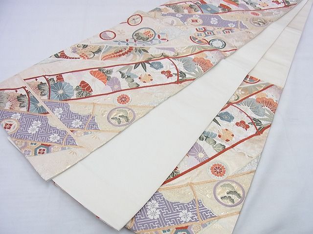 平和屋着物◎六通柄袋帯 唐織 富貴彩竹 金銀糸 逸品 BAAG0482jm