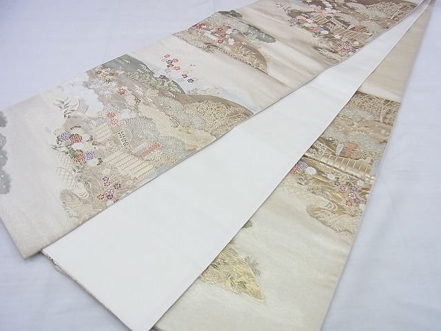 平和屋着物◎六通柄袋帯 唐織 流水秋草文 金糸 逸品 BAAG0523jm