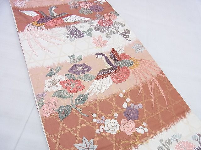 平和屋着物◎六通柄袋帯 唐織 鳳凰花文 金糸 逸品 BAAG0543jm