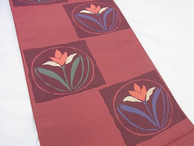 平和屋着物◎六通柄袋帯 市松花丸文 逸品 BAAG0559jm