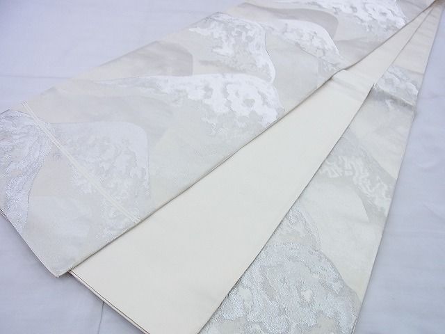 平和屋着物◎六通柄袋帯 重ね山文様 銀糸 逸品 BAAG0573jm