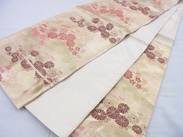平和屋着物◎佐賀錦 六通柄袋帯 唐織 菊牡丹文 九百錦 金糸 逸品 BAAG0588jm
