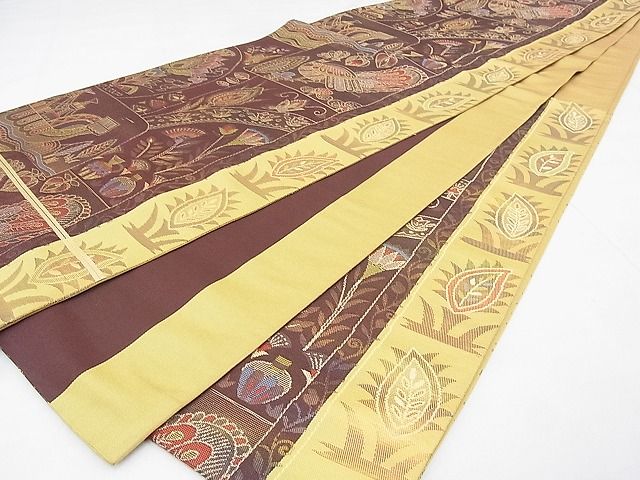 平和屋着物◎六通柄袋帯 孔雀更紗花文 金糸 逸品 BAAG0124if