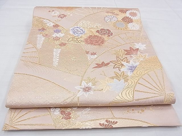 平和屋着物◎六通柄 本袋帯 唐織 扇面吉祥花文 金糸 逸品 BAAG0145if