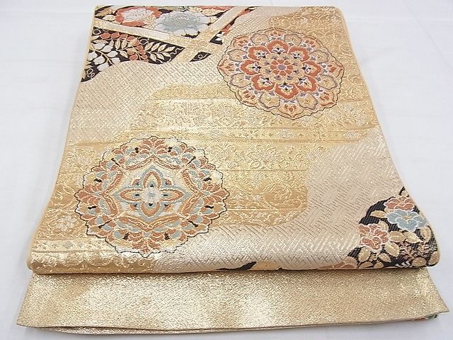 平和屋着物◎六通柄袋帯 正倉院道長文様 金糸 逸品 BAAG0153if