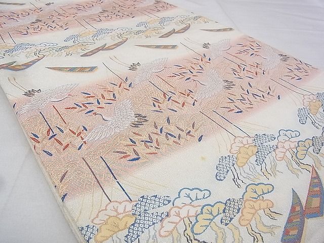 平和屋着物◎西陣 太鼓柄袋帯 飛鶴柳浜松文 金糸 逸品 BAAG0170if