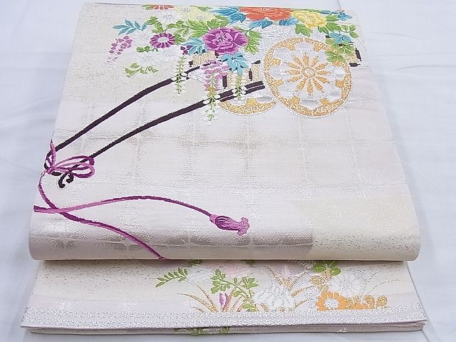 平和屋着物◎六通柄袋帯 唐織 花車 金銀糸 逸品 BAAG3303xa