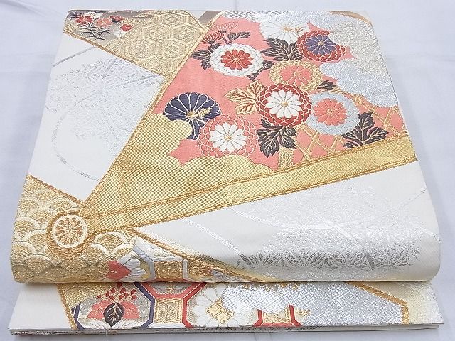 平和屋着物◎六通柄袋帯 唐織 桧扇吉祥花文 金銀糸 逸品 BAAG3342xa