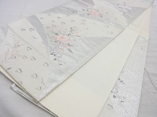 平和屋着物◎六通柄袋帯 唐織 孔雀花文 九百錦 オパール箔 逸品 BAAG3387xa