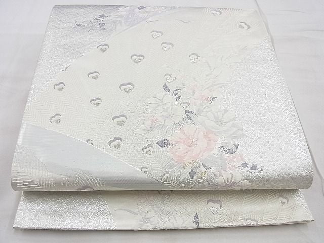 平和屋着物◎六通柄袋帯 唐織 孔雀花文 九百錦 オパール箔 逸品 BAAG3387xa