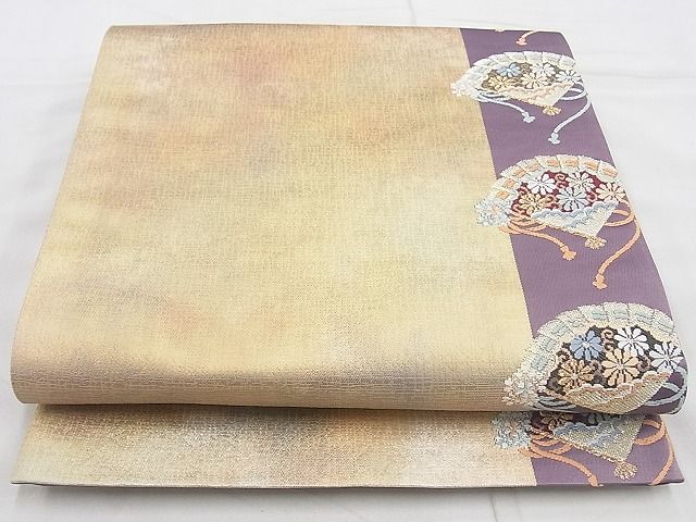 平和屋着物◎六通柄袋帯 唐織 桧扇花文 金糸 引箔手織錦 逸品 BAAG3386xa