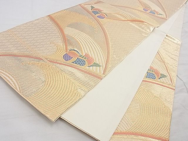 平和屋着物◎六通柄袋帯 唐織 立波鴛鴦文 金糸 逸品 BAAG6403xa