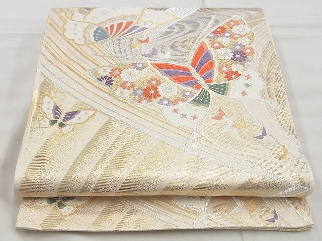 平和屋着物◎六通柄袋帯 唐織 舞蝶花文 金銀糸 逸品 BAAG6413xa