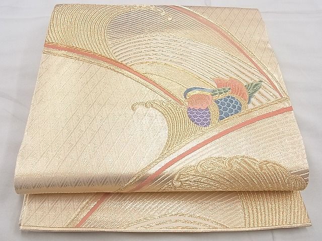平和屋着物◎六通柄袋帯 唐織 立波鴛鴦文 金糸 逸品 BAAG6403xa